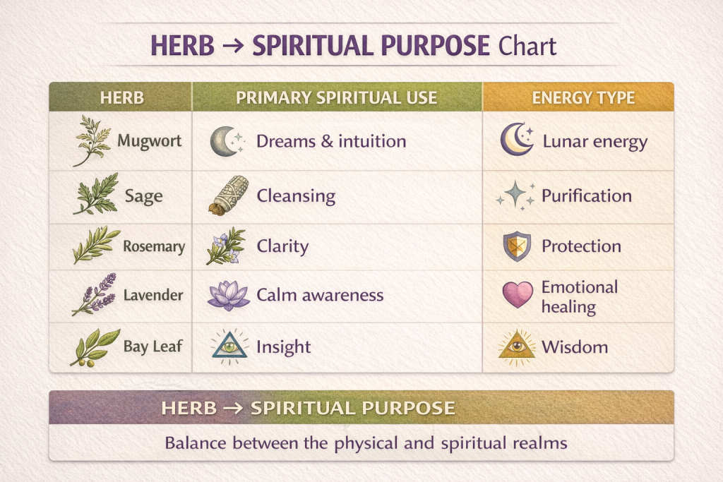 Herb → Spiritual Purpose Chart