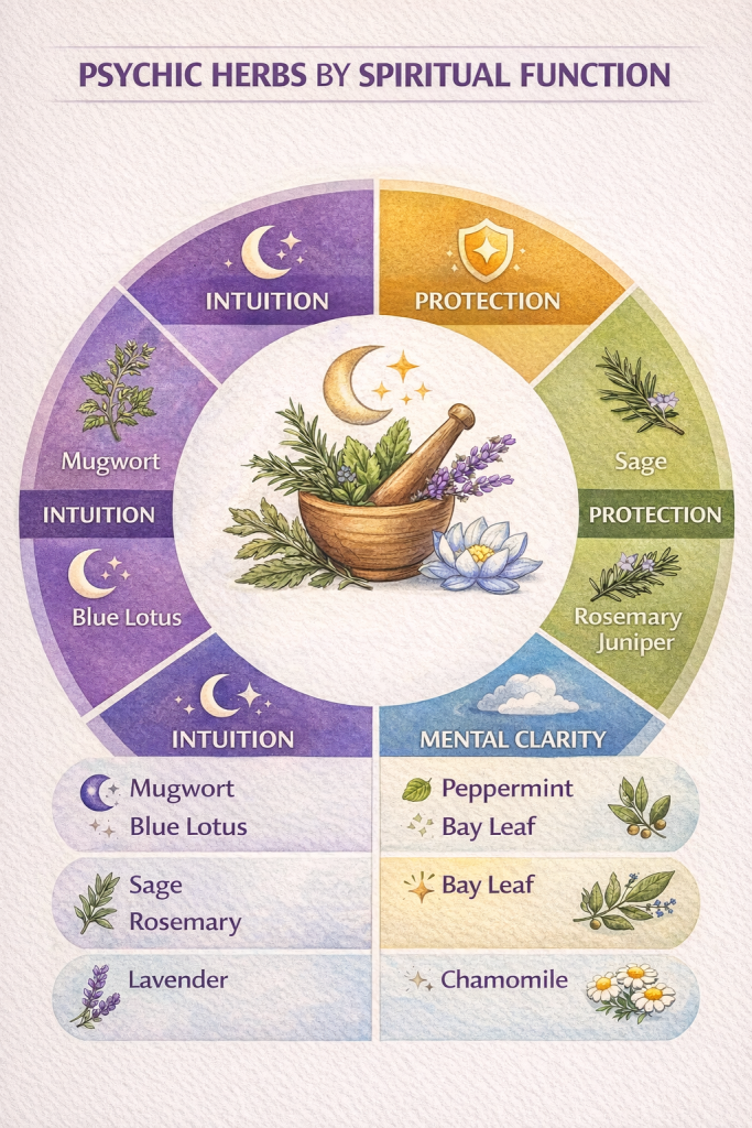 Psychic Herbs by Spiritual Function Wheel