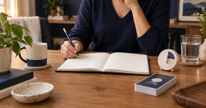 Becoming a Better Psychic Reader: Practice, Ethics and Feedback A notebook, timer and card deck arranged for a structured practice session.